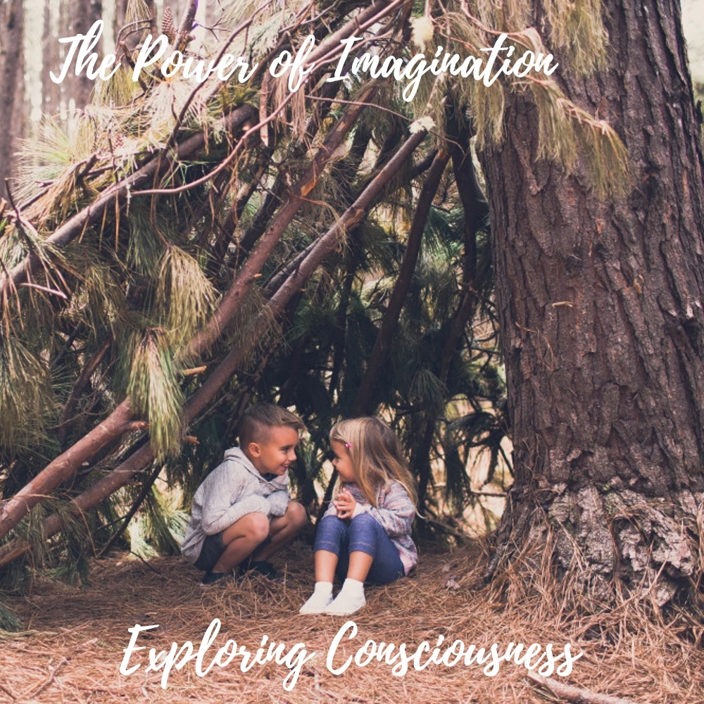 Children in woodland den, talking.